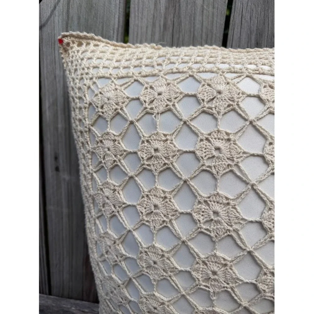Boho Unbranded Throw Pillow Unisex OS Cream Crochet Floral Lace Cottagecore